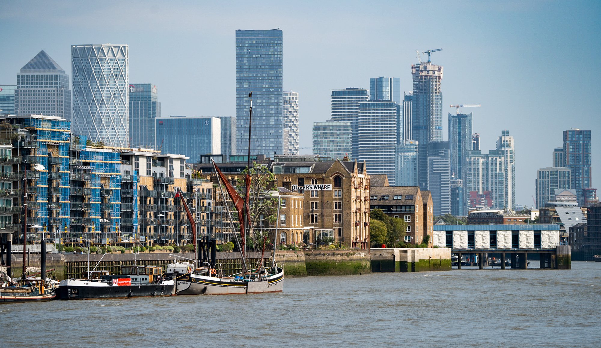 I took this photo of the London skyline while walking along the Thames River east of the Tower Bridge.