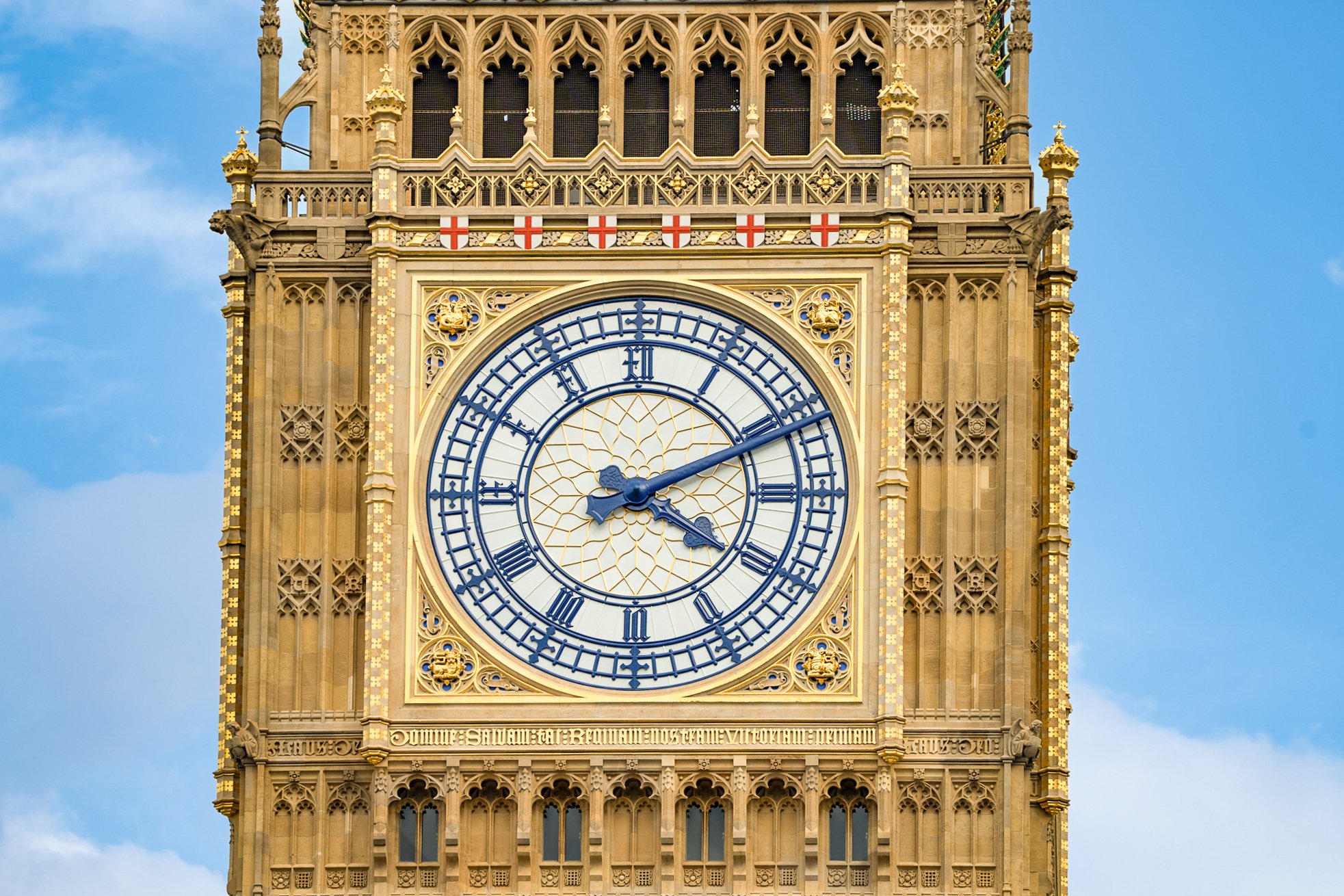 The reconstruction involved what would become perhaps the world’s most famous timepiece, the Great Clock of Westminster, better known as “Big Ben.” Designed in the Perpendicular Gothic Revival style by Augustus Pugin, the first stone of the clock to