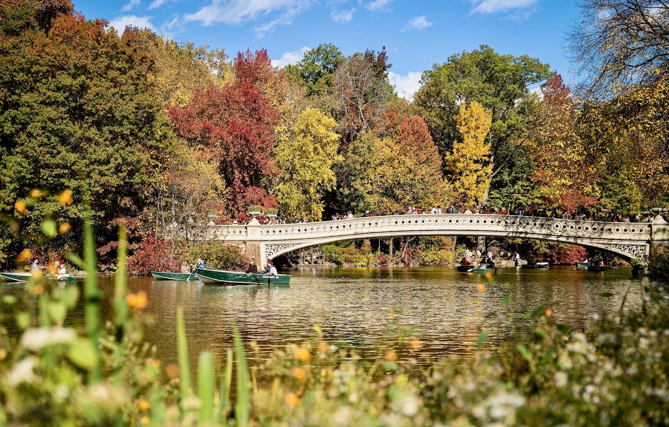  Photos I shot from different perspectives of the beautiful Bow Bridge, a 60-foot pedestrian walkway that crosses over the Lake in Central Park. It was designed in 1862 by Calvert Vaux, one of the primary designers of Central Park, alongside his part