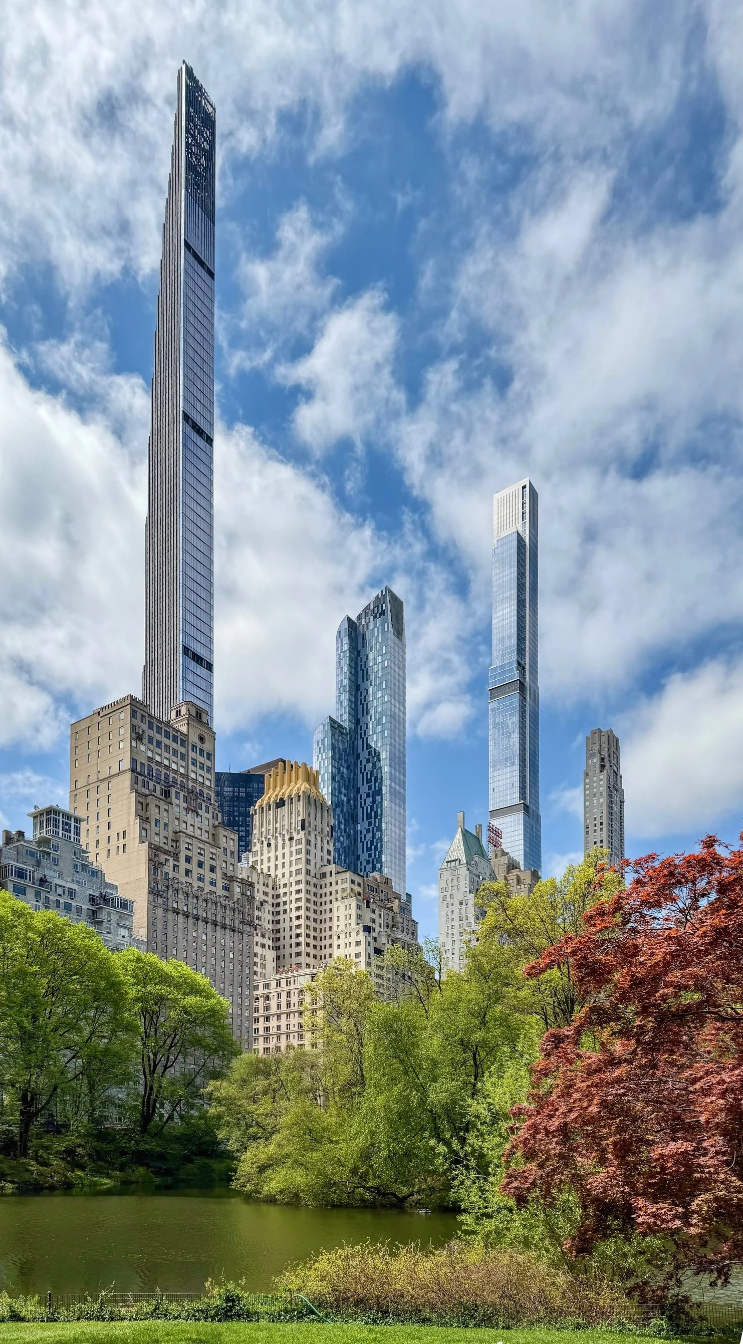  A view of the Central Park South skyline from the Pond showcases the iconic “supertalls” from left to right: The Steinway Tower (111 W. 57th St.), One57 (157 W. 57th St.), and Central Park Tower (217 W. 57th St.). These skyscrapers, along with other