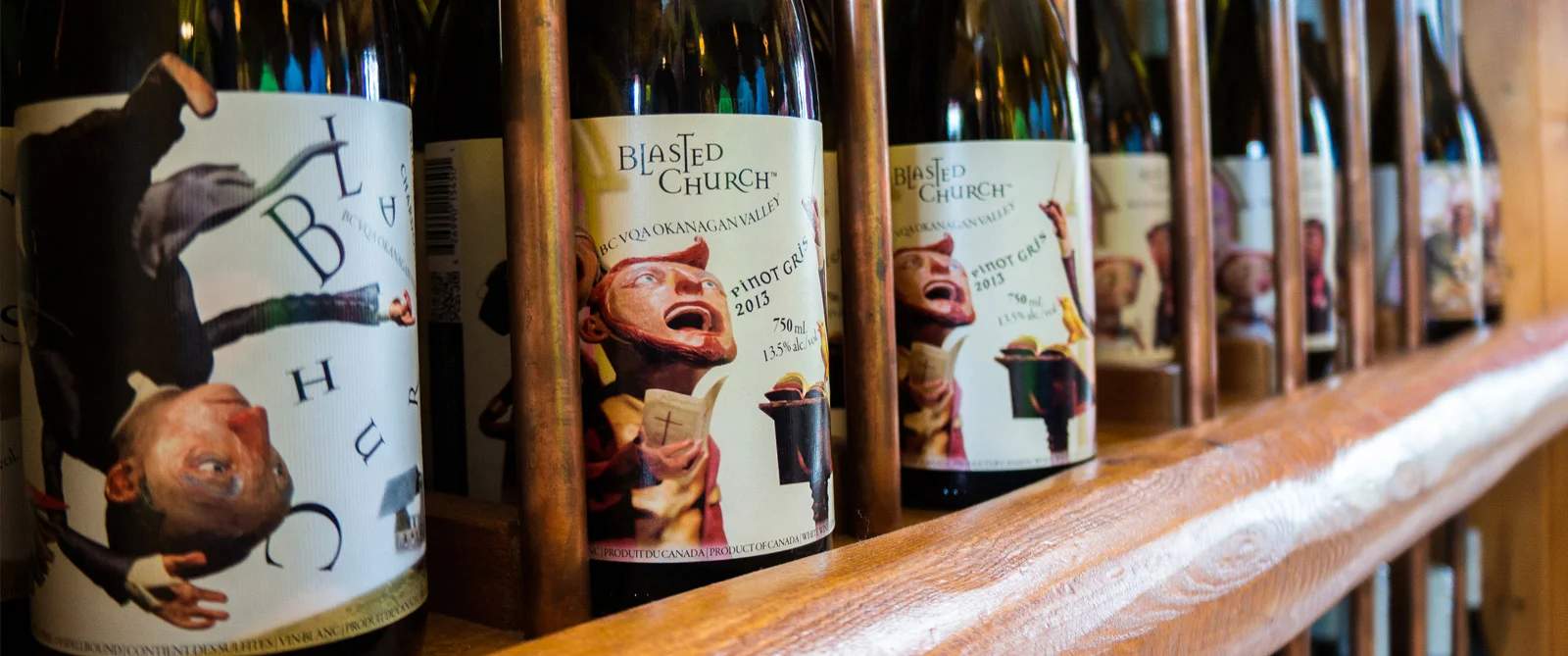 Bottle line up in wine store