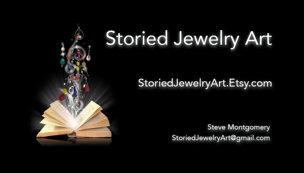 Business card designed for my jewelry business, Storied Jewelry Art.
