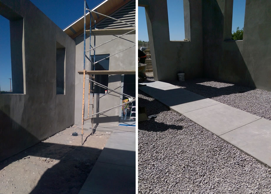 Leveling and gravel preparation of entry courtyards