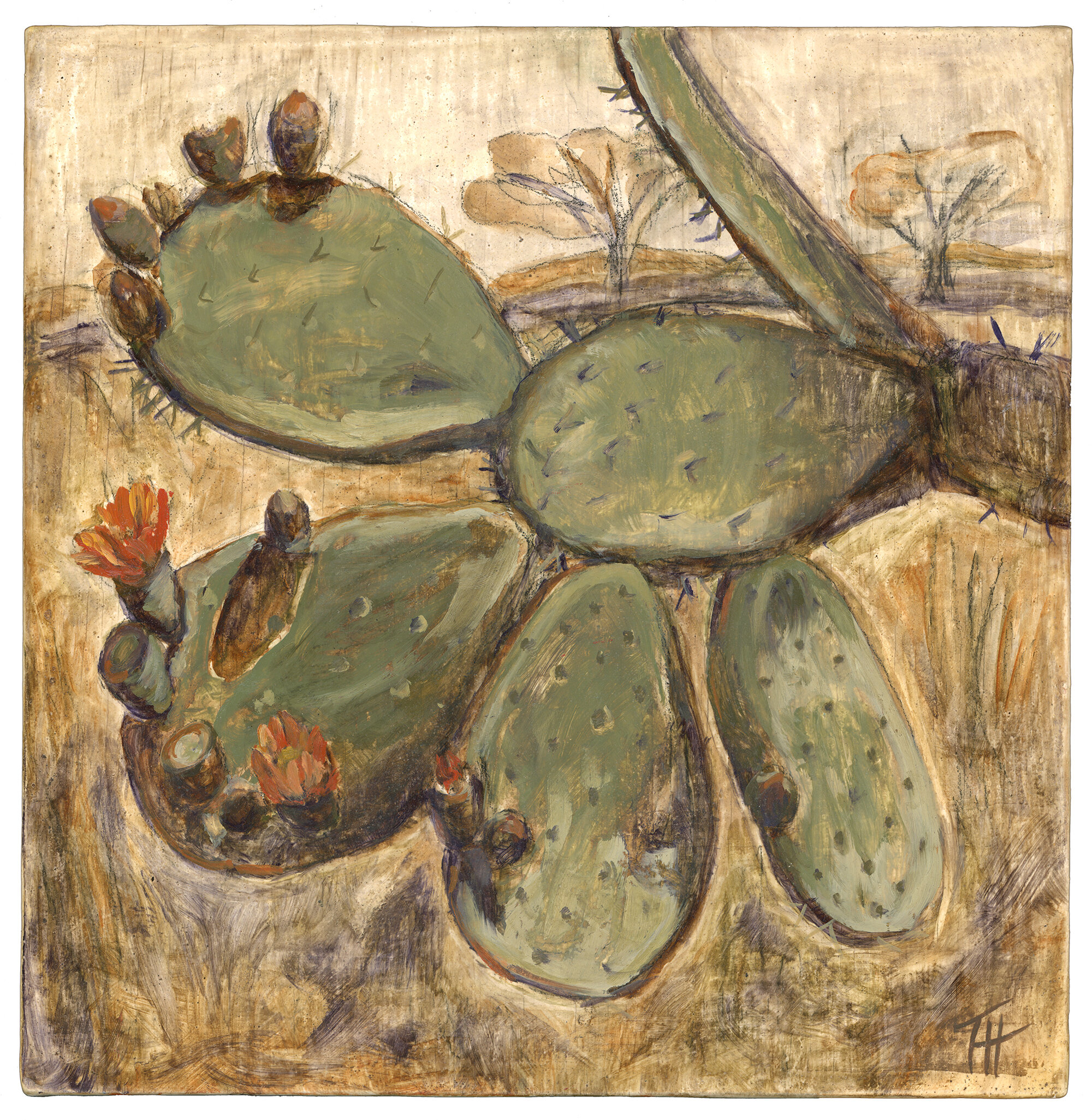  Mexican Cactus (1), 2019. 10x10 in. Oil on wood, en plein air.  