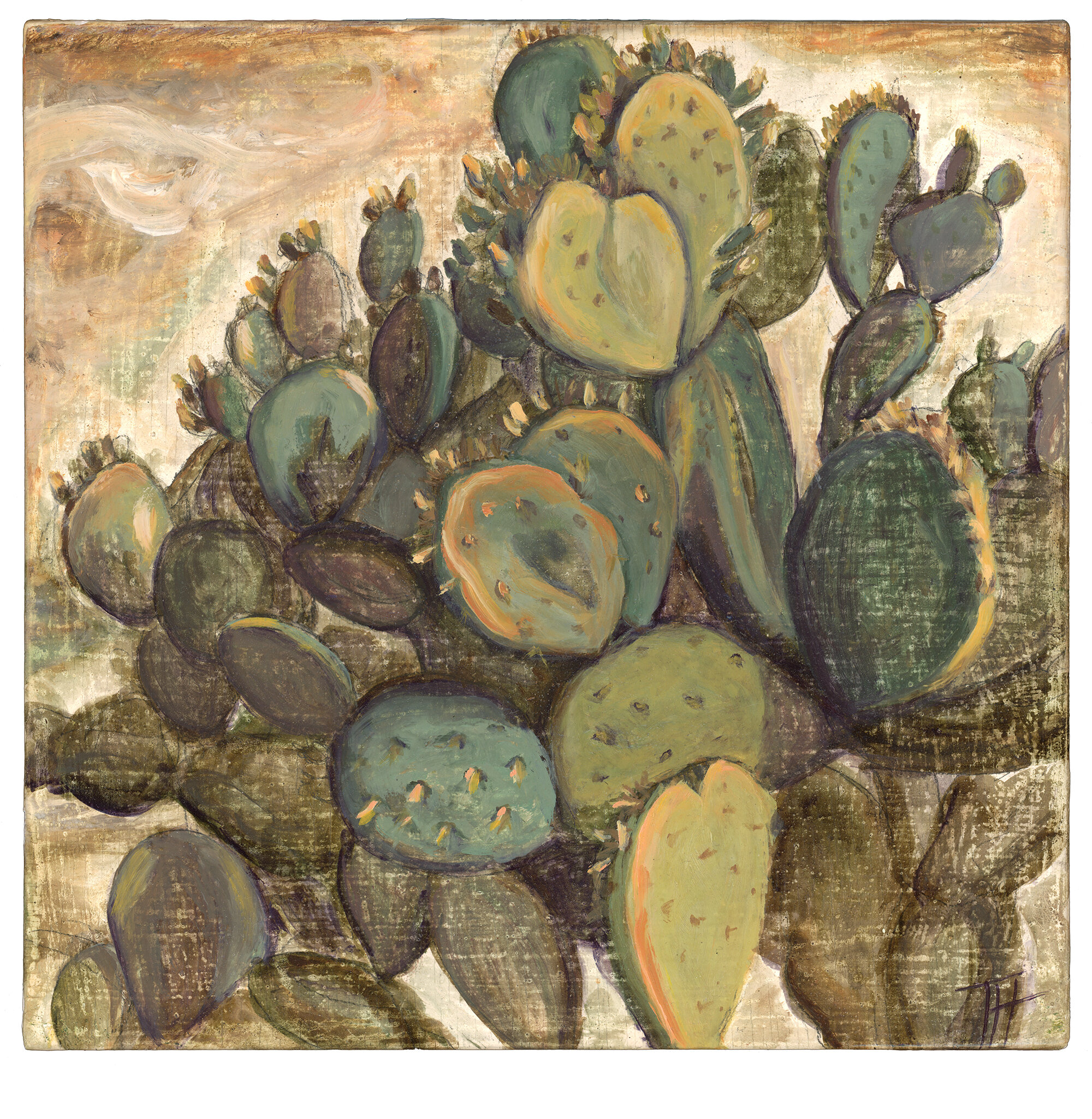  Mexican Cactus (2), 2019. 10x10 in. Oil on wood. 