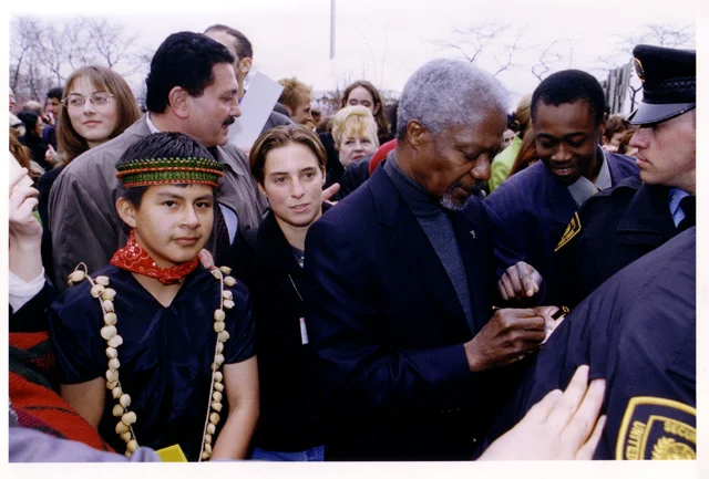 Hugo Lucitante with Miranda Detore and Kofi Annan at the UN in 2000.