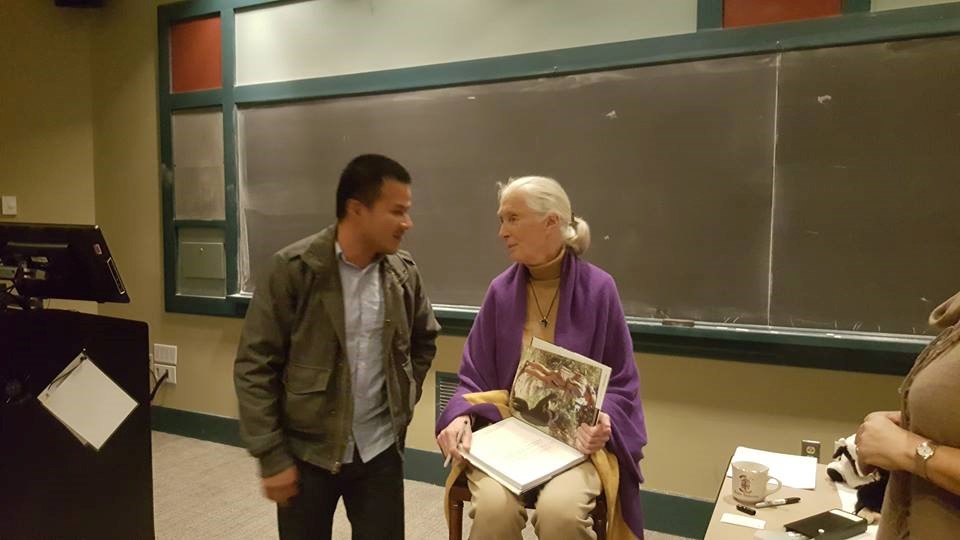 Hugo Lucitante with Dr. Jane Goodall at Brown University