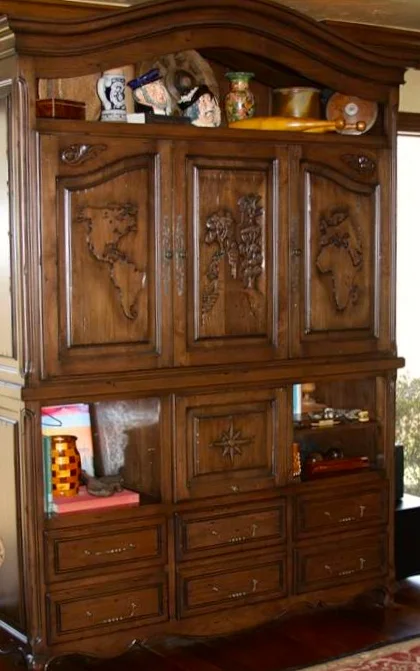  Custom carved world features &amp; hiker on trail (in center door)  - Adapted from client photos from trips abroad 