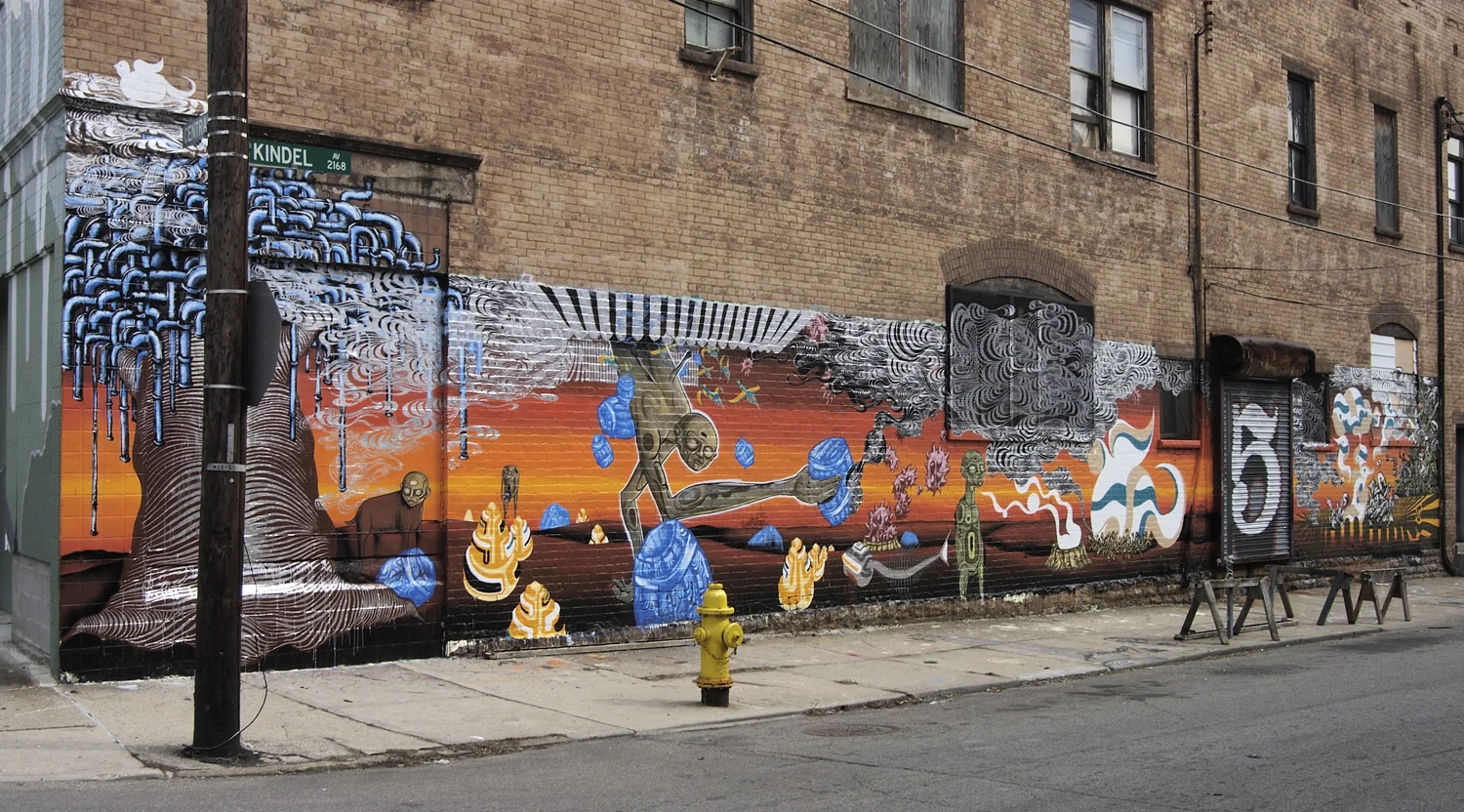 installation view, Beautiful Losers Outbreak Project Cincinnati, Ohio, 2004 with artists Doze Green, David Ellis Kenji Hirata and Mike Houston