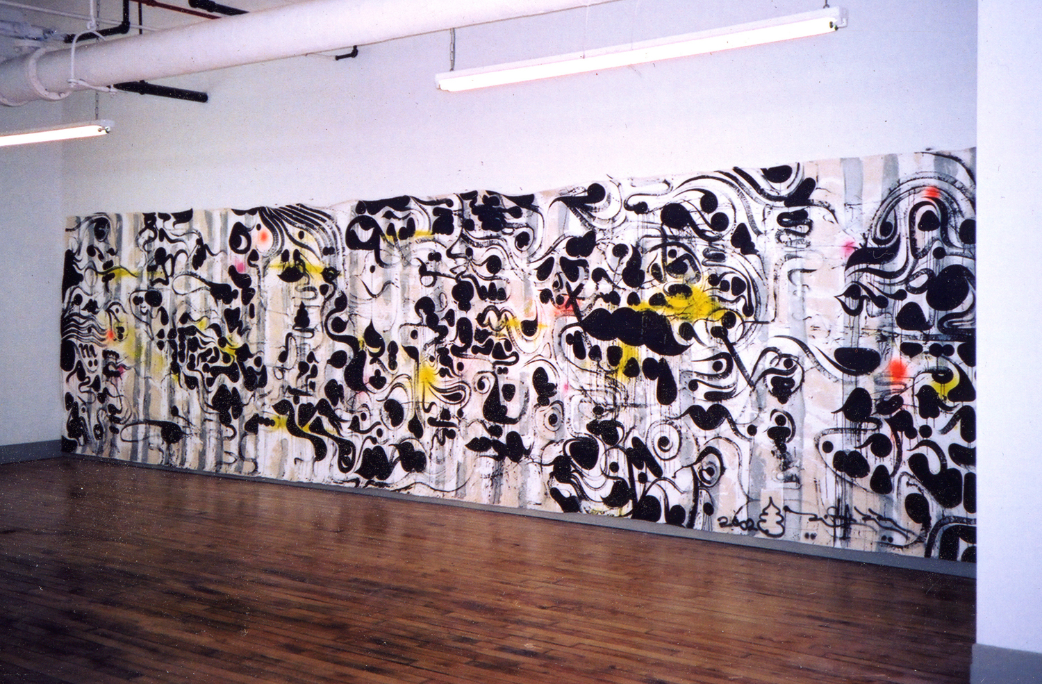  Installation view,&nbsp; Between the Lines (Colonics), 2002  Boomerang   Agnés b. Gallery  New York, 2002  with artists&nbsp; Lee Quiñones &nbsp; and&nbsp; José Parlá &nbsp; 