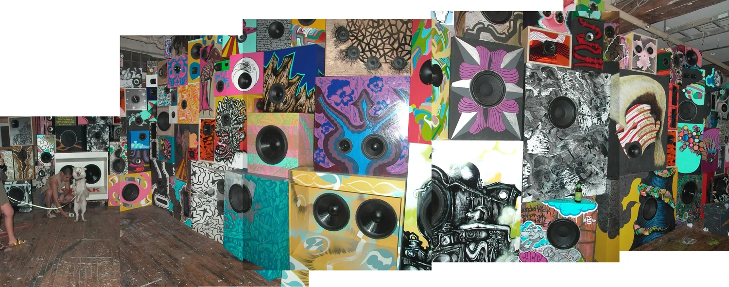 installation view, Barnstormers: Hive Mind Soundsystem Lump Gallery Raleigh, NC, 2003