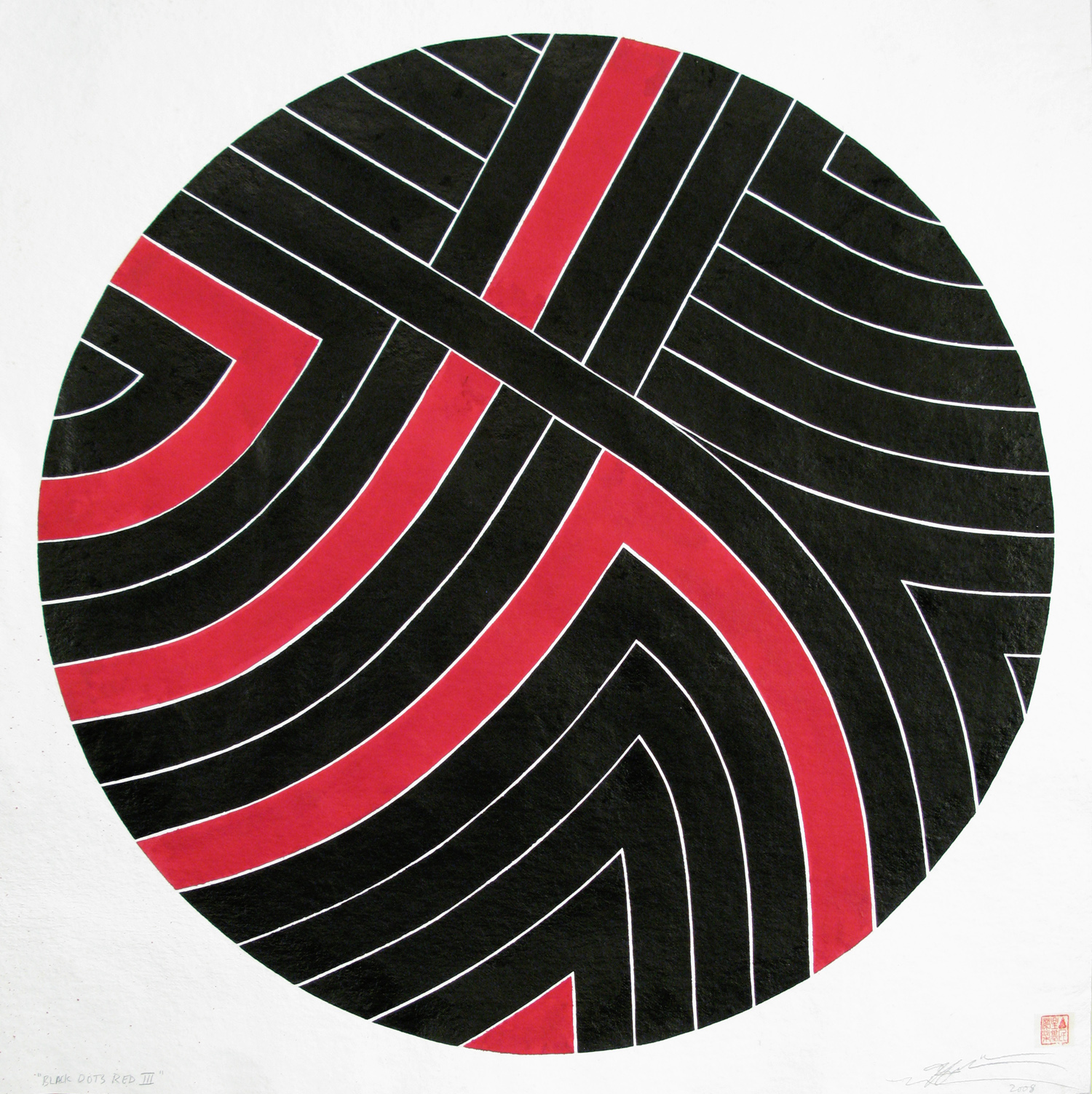  Black Dots Red III, 2008 sumi ink on handmade paper 40 x 40 inch 