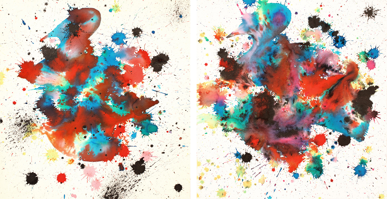 Gold Rush I & II, 2012 ink on handmade paper each 12 x 12 inch