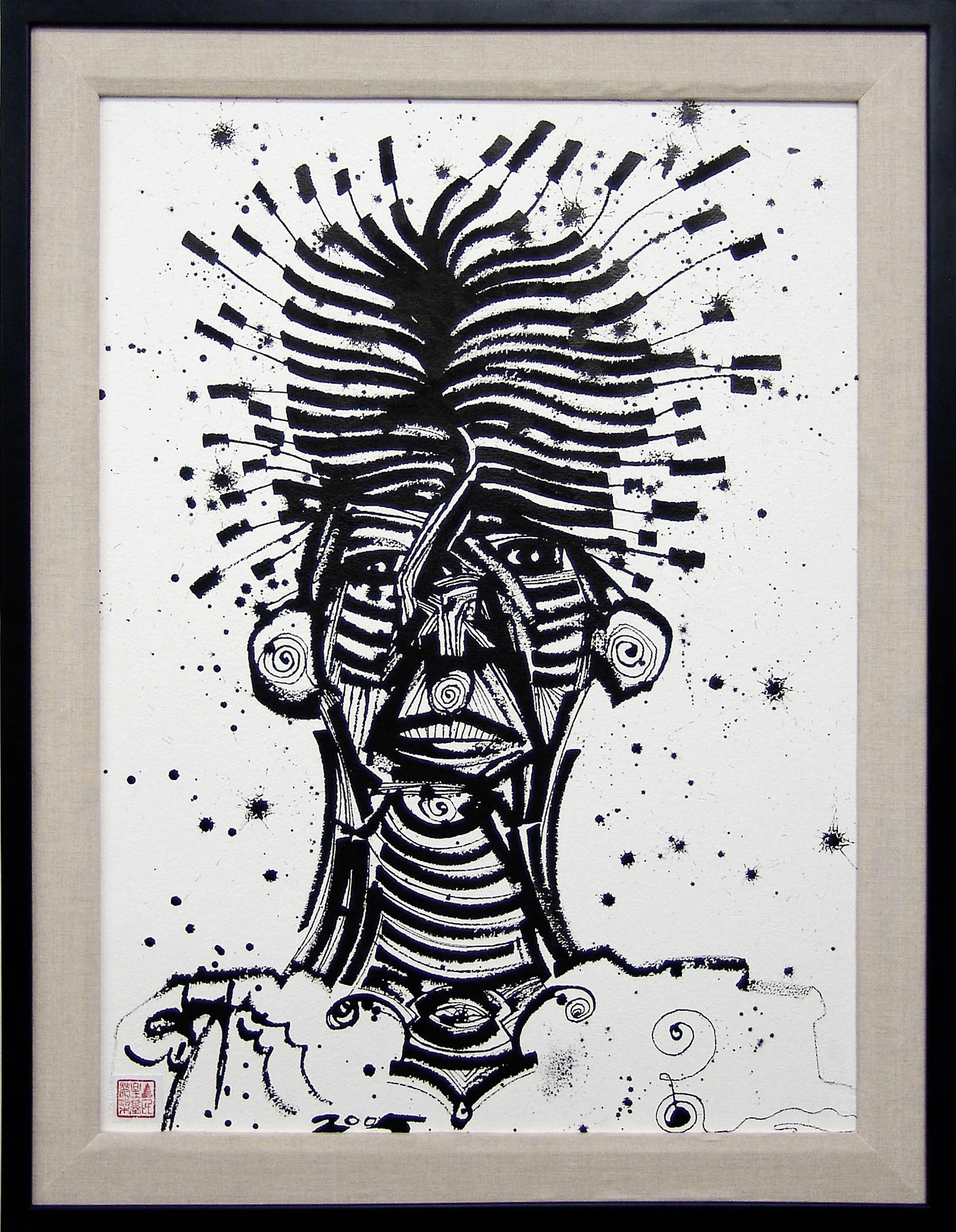 The Piano Man (3 Shades of Madness), 2005 sumi ink on handmade paper 30 x 22 inch