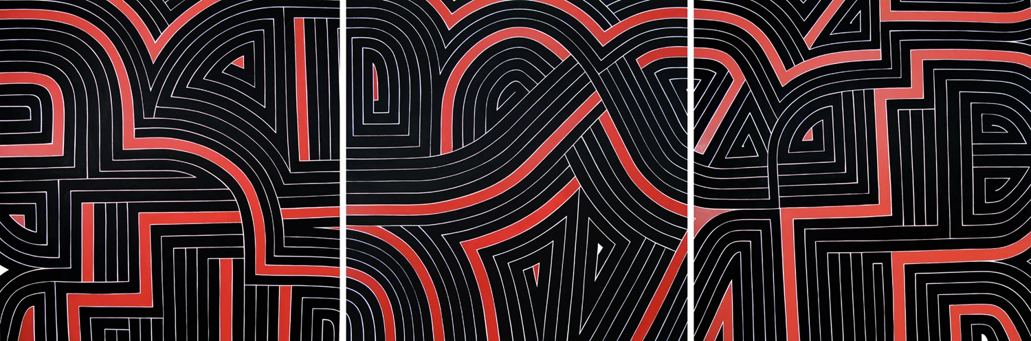 10 Percent Red, 2008 acrylic on canvas three panels, each 6 x 6 feet overall 6 x 18 feet 