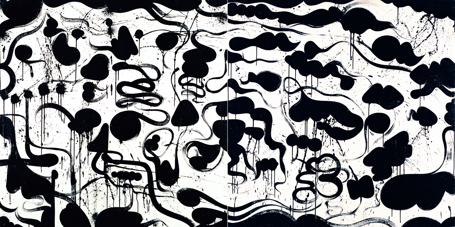  Colonics (study), 2002 acrylic and ink on wood two panels, each 48 x 48 inch overall 48 x 96 inch 