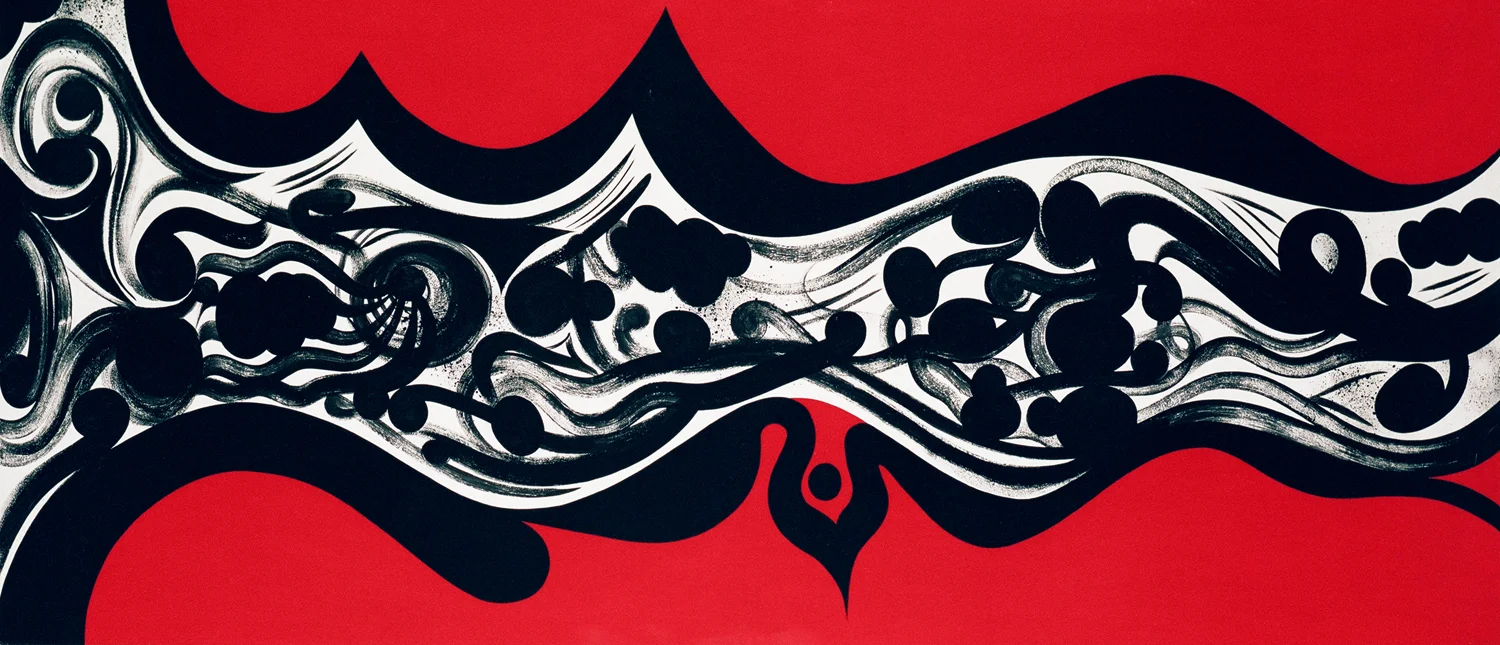 Falling Off The Reel, 2005 acrylic and ink on wood 24 x 60 inch 