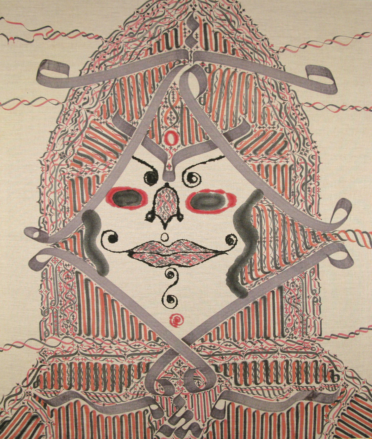  Wise Owl In Full Bloom II, 2008 ink in linen 49 x 42 inch 