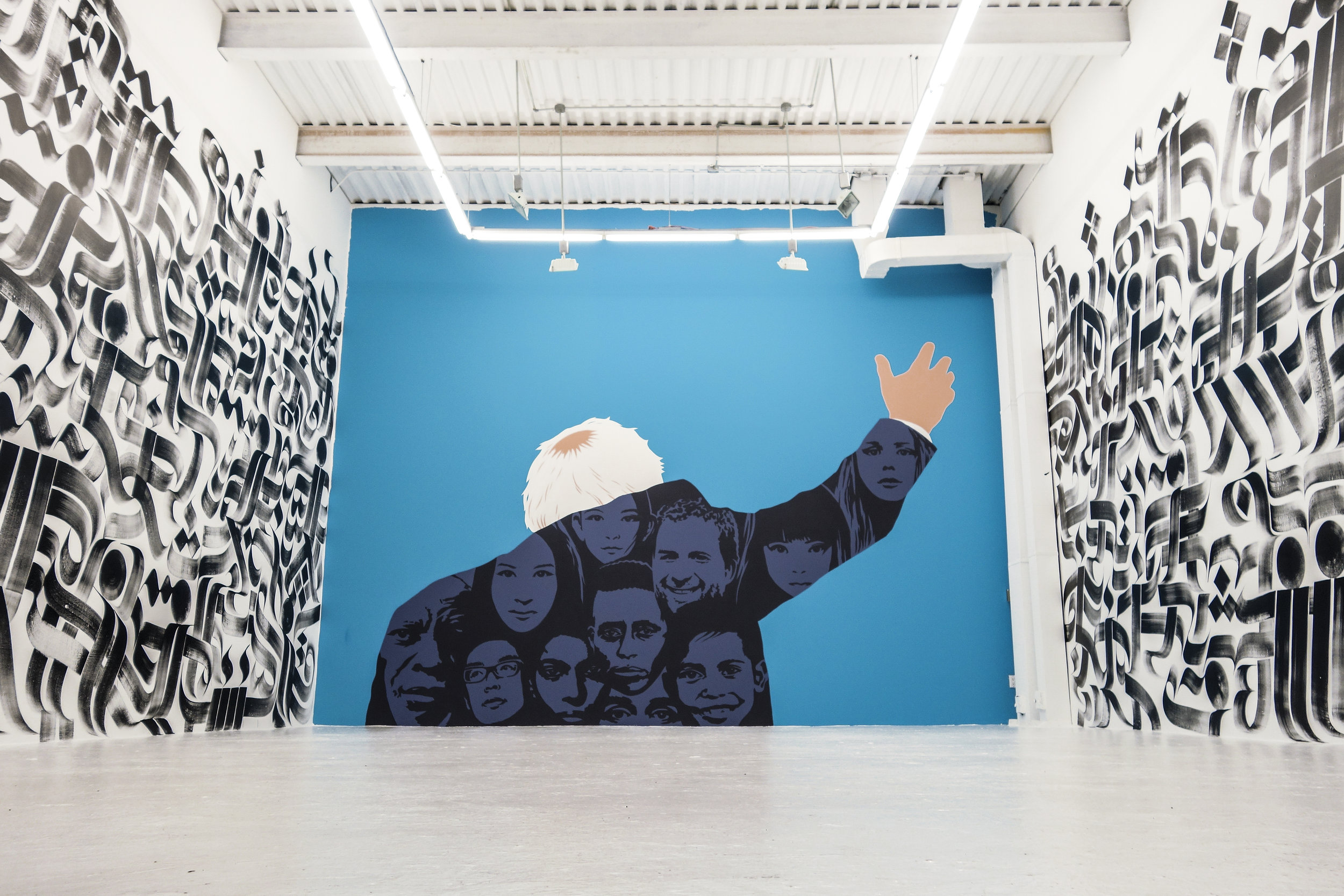  Installation View,&nbsp; 'We The People...' (detail), Mural installation for 'The Art Of A Political Revolution', at The Hole Gallery, NYC, 2016 center artwork: Dan Buller photography: Craig Wetherby 