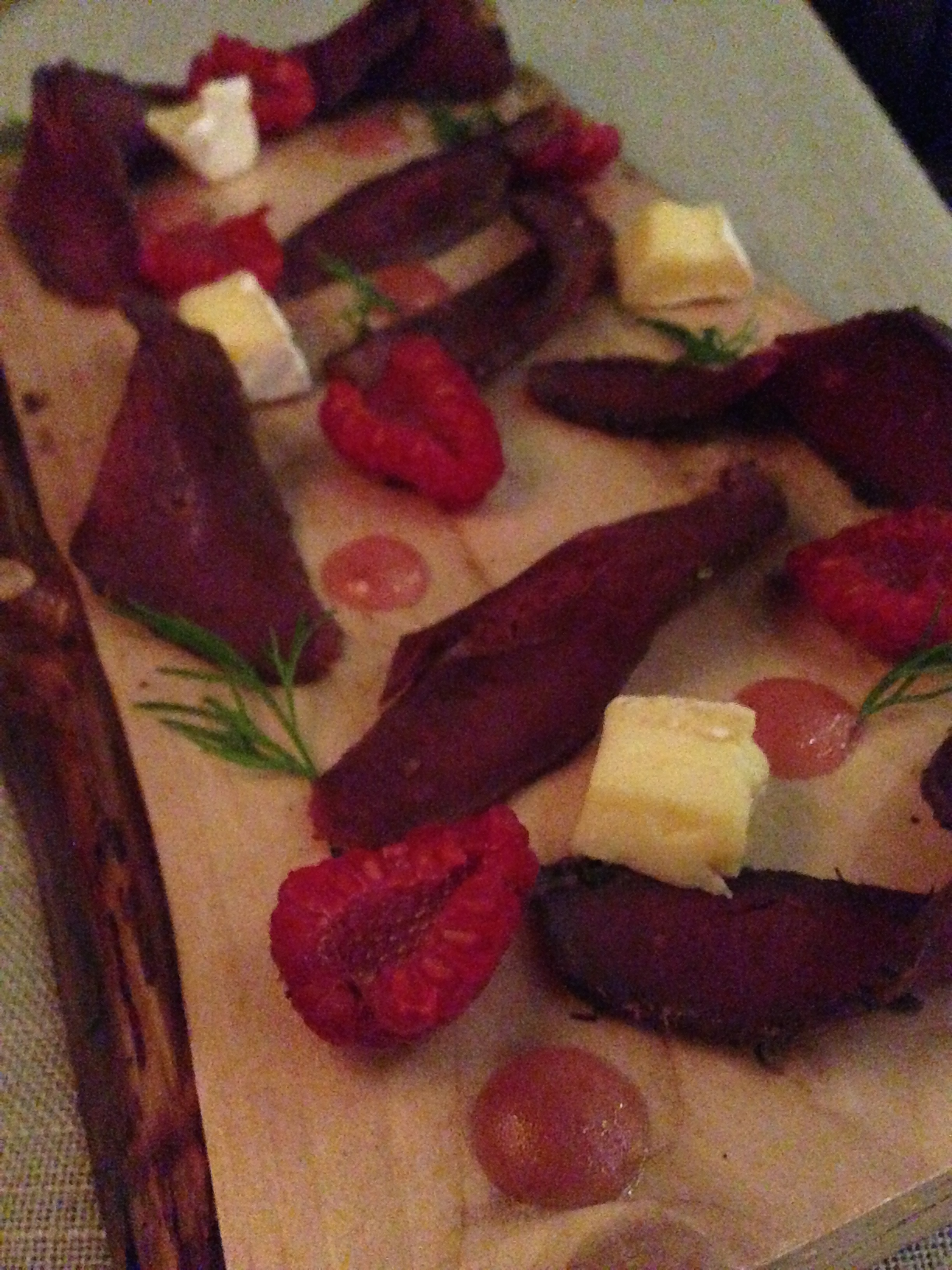 Fourth Course: Hot smoked goose with brie and fresh raspberries