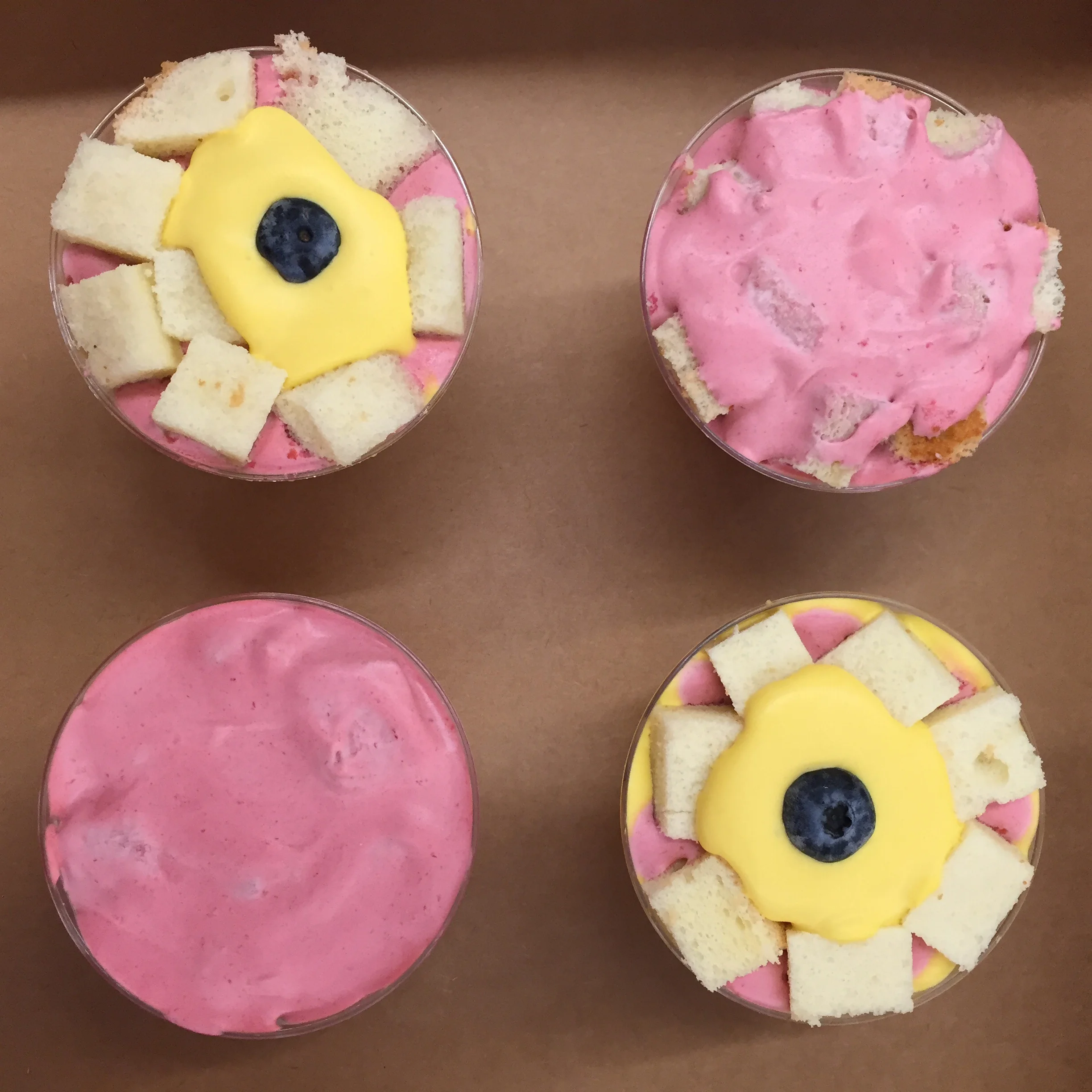 Our individual Bavarian parfaits - mine are the pink ones, Mom's are the pink and yellow ones (she wins the presentation points!)