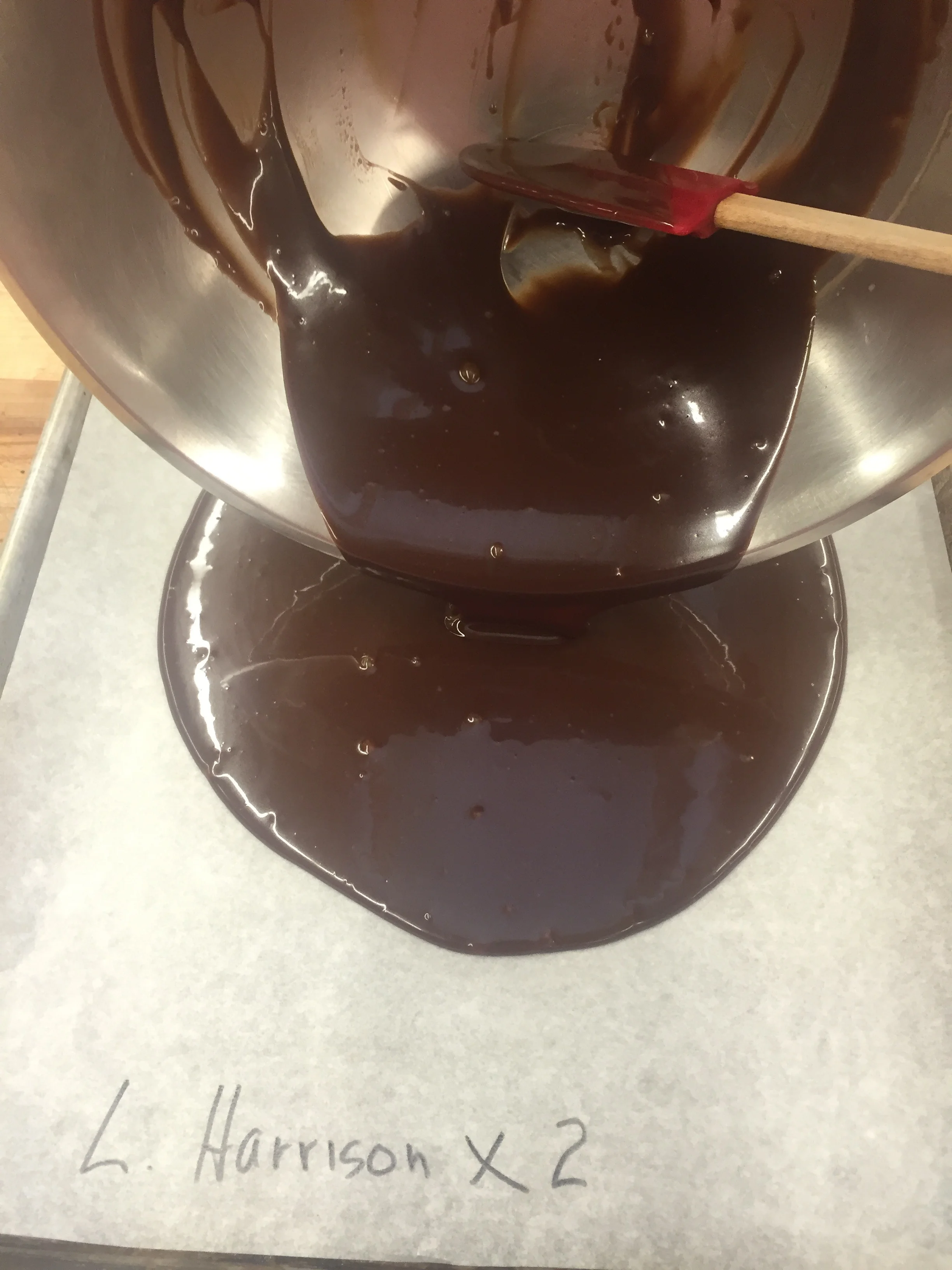 Our chocolate ganache - Mom (Linda) and I will be sharing this batch, so we labeled with our name...times two!