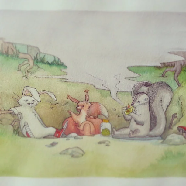 Here’s an older watercolor sketch - ‘Party Animals’. :-)