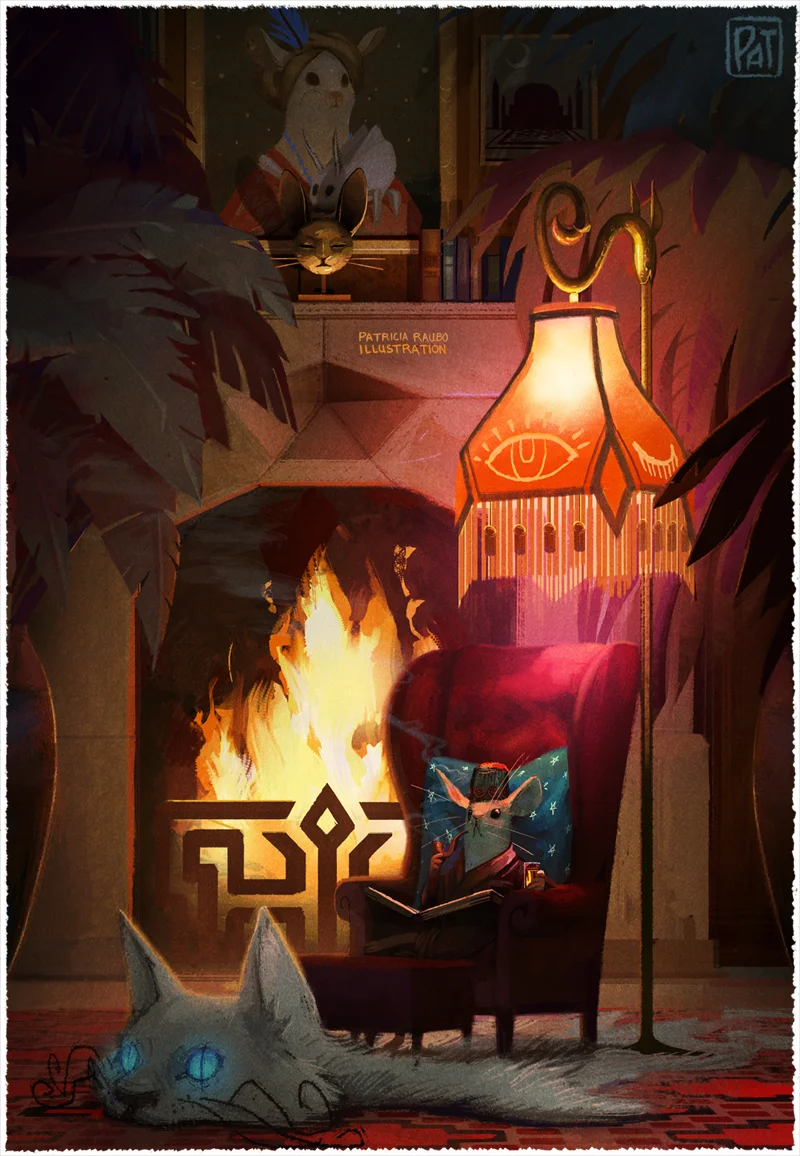 'Reversal of Fortune'
A personal piece, just because I wanted to draw a mouse relaxing in a fez and smoking jacket.
He started out as a kind of gentleman-mouse and somehow ended up as more of a mysterious occultist Aleister Crowley type. 