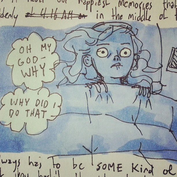 Doodling a lil comic about sudden late-night neurosis.