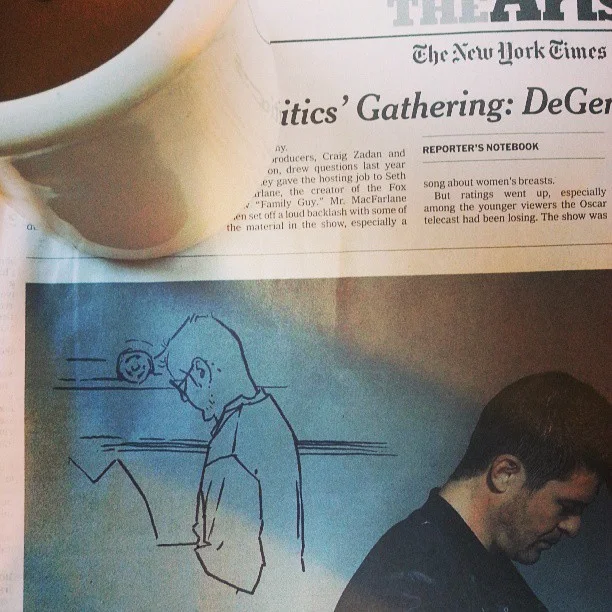 He moved before I could add his arms! Park Slope guy, reading the paper and enjoying this beautiful Saturday evening.