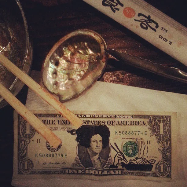 Had an awesome dinner at Sik Gaek with equally awesome friends. The wall is covered in dollar bills and pictures of people in an afro wig, so I think George Washington here will fit right in.