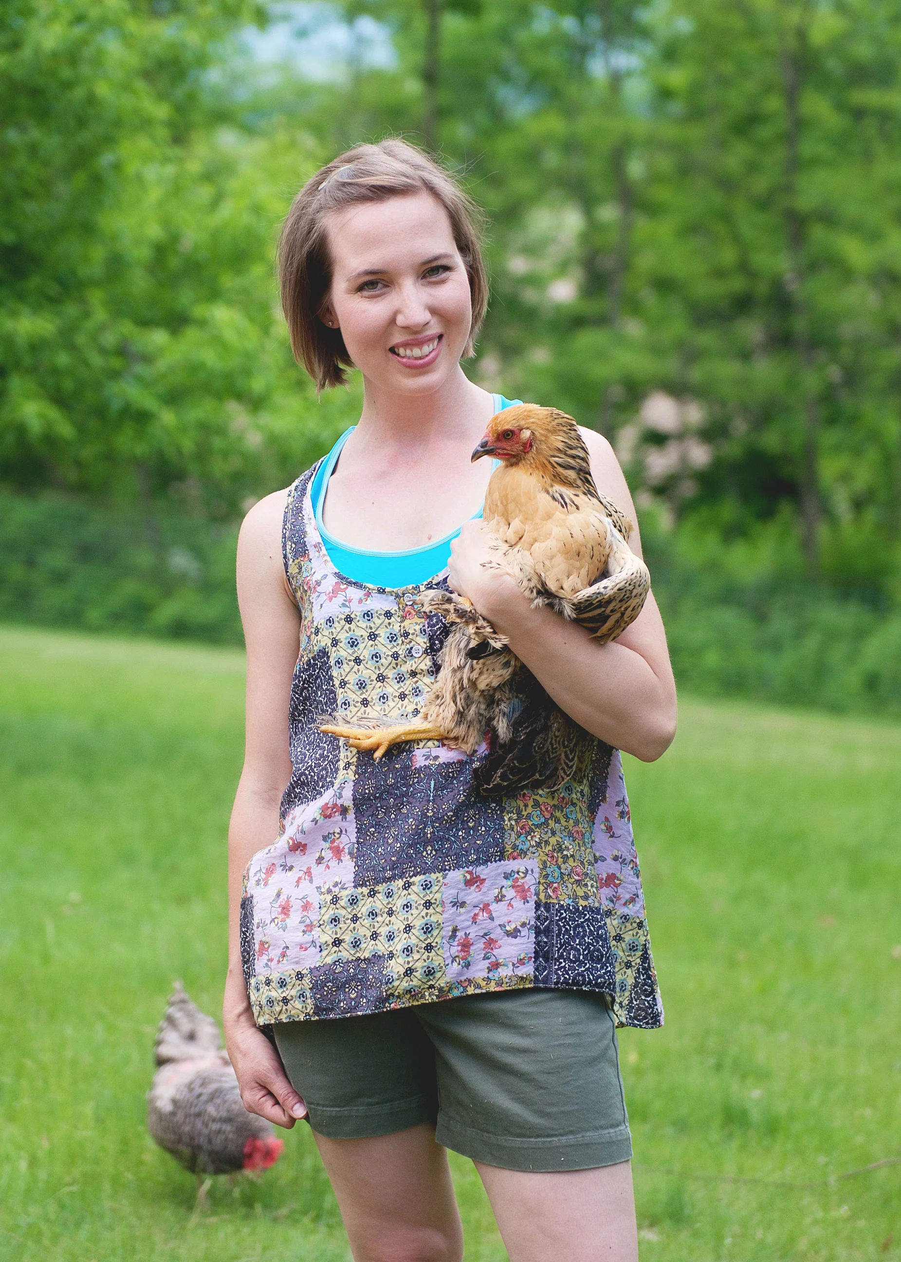 Kat with one of our Buff Brahmas