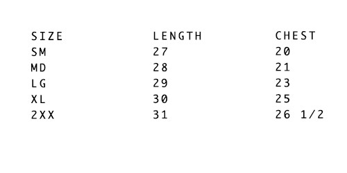 SWEATSHIRT SIZING