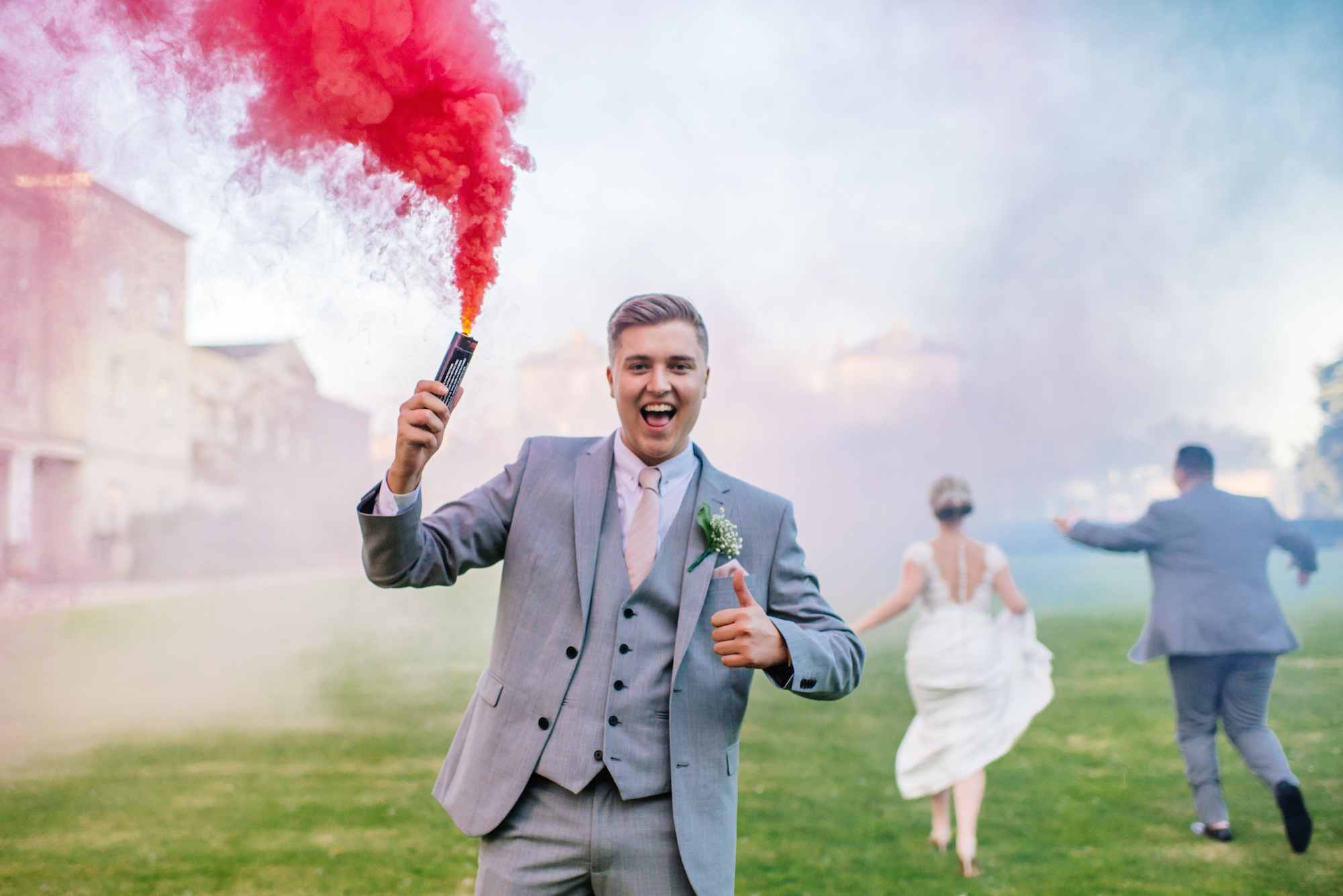 16 Down Hall Country House Hotel Bridal Party Smoke BombWedding Photography.jpg