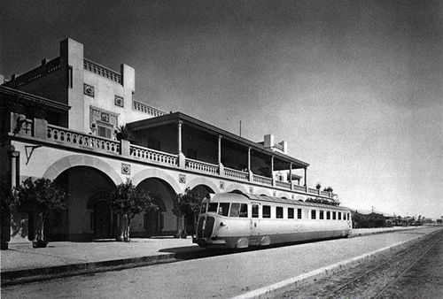 New Fiat train in 1930's Tripoli, during the Italian colonial era in Libya. This train station was where the Jews of Tripoli were rounded up by the Nazis in 1940.