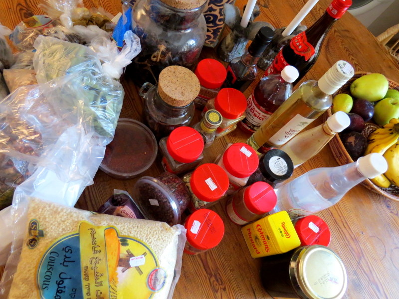 The first part of Toni's herbs, spices, essences and grains on my kitchen table. I still haven't unpacked them all!