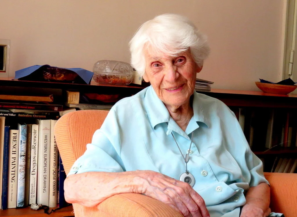 Inge Rapoport, in the 'examination chair' in her Berlin sitting room. 