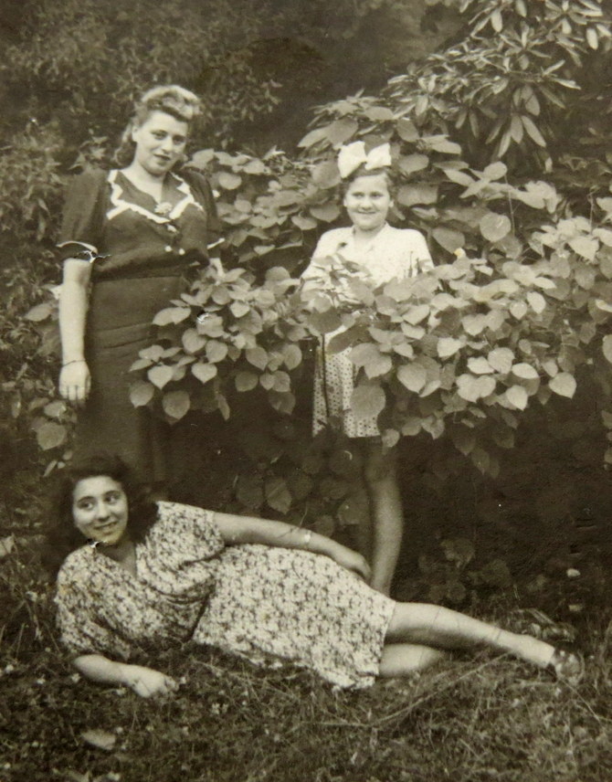 Genia with her daughters in Lodz after the War. A Jewish officer in the Red Army began crying when he saw them, the first living Jews he had encountered as he fought his way across Poland. 