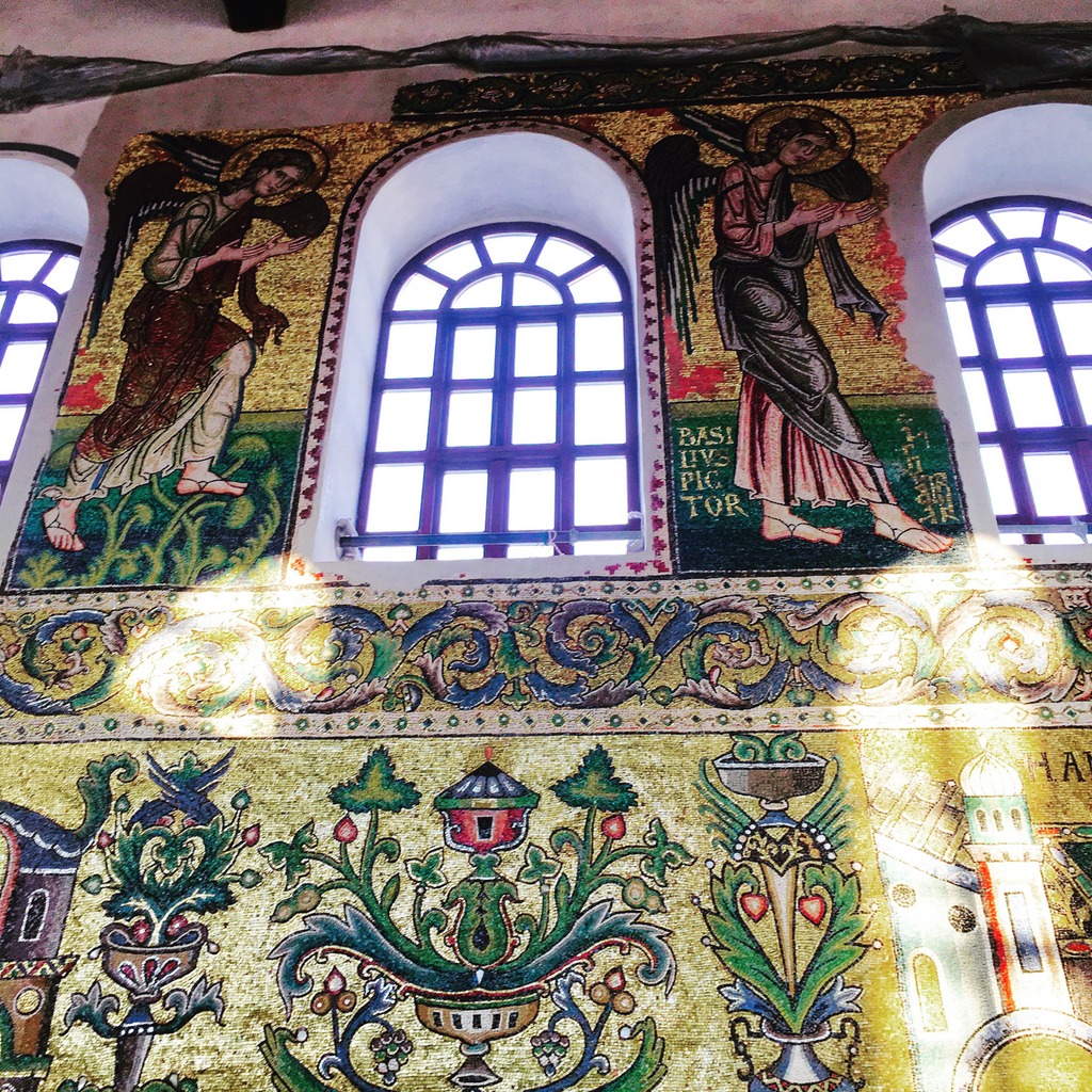 The mosaics change colour depending where the sun hits them. 