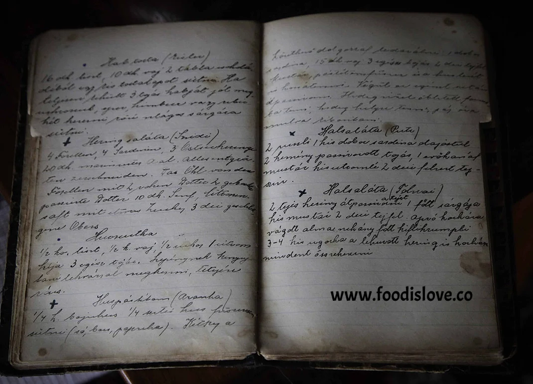  Granny’s cookbook. The recipes are in German and Slovakian. Eva has translated them. 