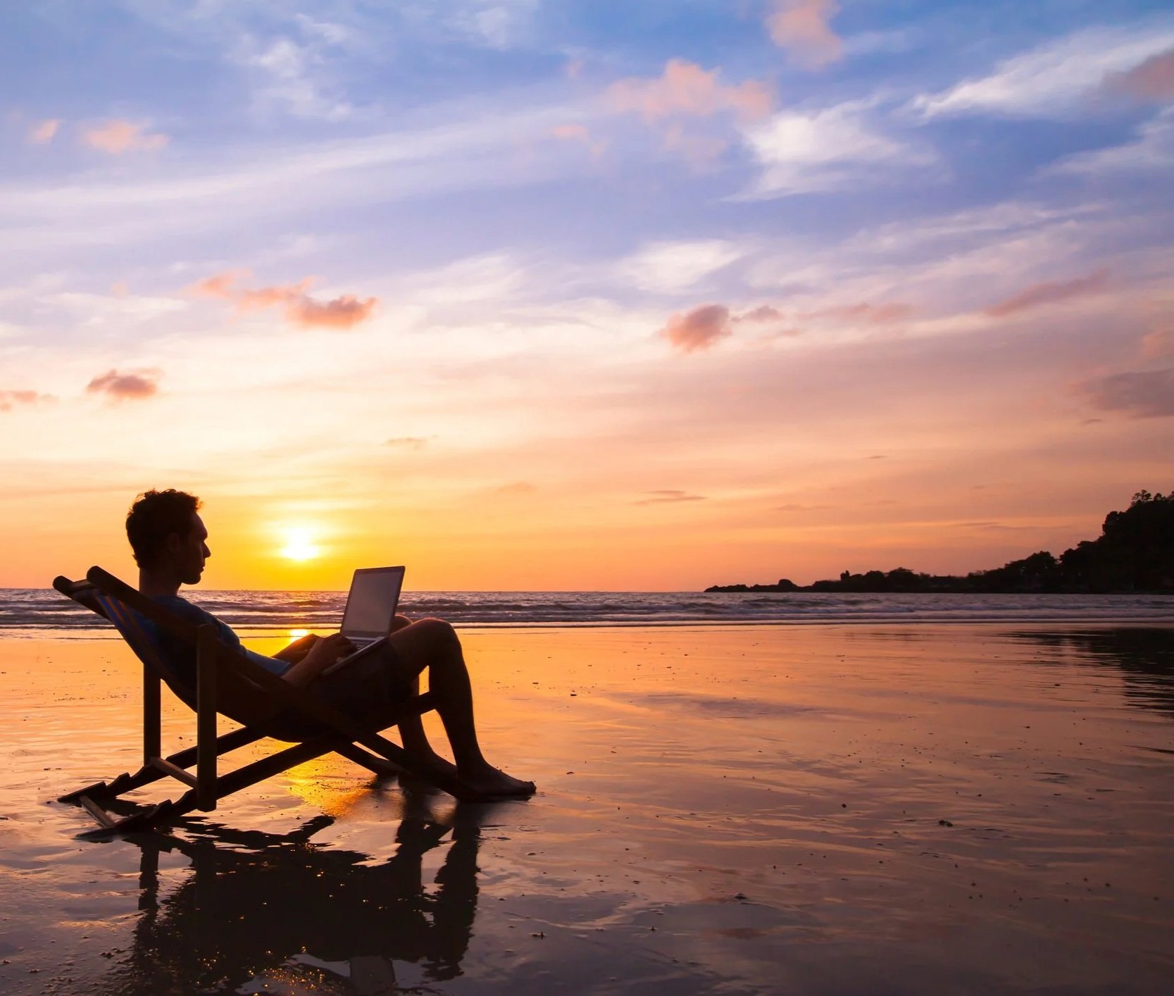Man having more freedom to work anywhere after building wealth from company equity planning