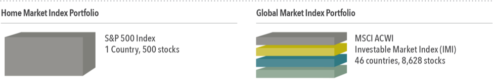 Number of holdings and countries for the S&P 500 Index and MSCI ACWI (All Country World Index) Investable Market Index (IMI) as of December 31, 2016. The S&P data is provided by Standard & Poor’s Index Services Group. MSCI data ©MSCI 2017, all rights reserved. International investing involves special risks such as currency fluctuation and political stability. Investing in emerging markets may accentuate those risks. Diversification does not eliminate the risk of market loss. Indices are not available for direct investment