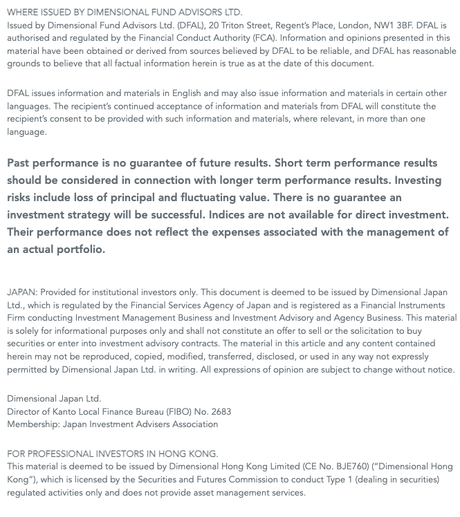 Dimensional Fund Advisors footnotes and disclosures for blog post
