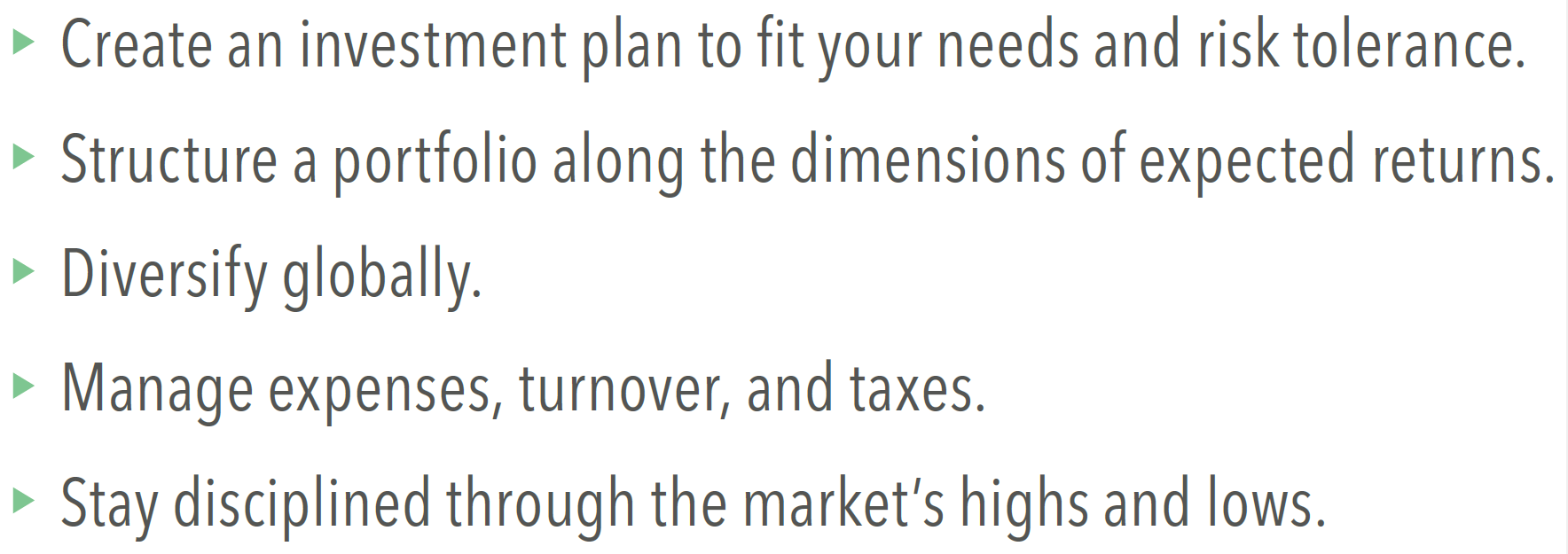 Graph showing a list of tips that help you focus on what you can control when investing.