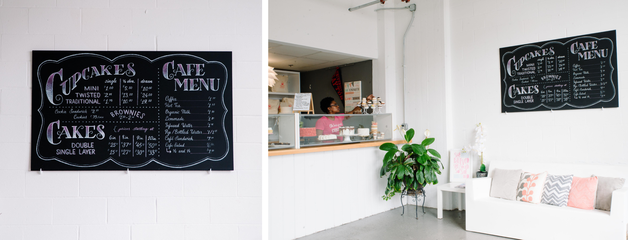 Hand lettered menu board for Twist Cupcakery, Dayton OH June 2015