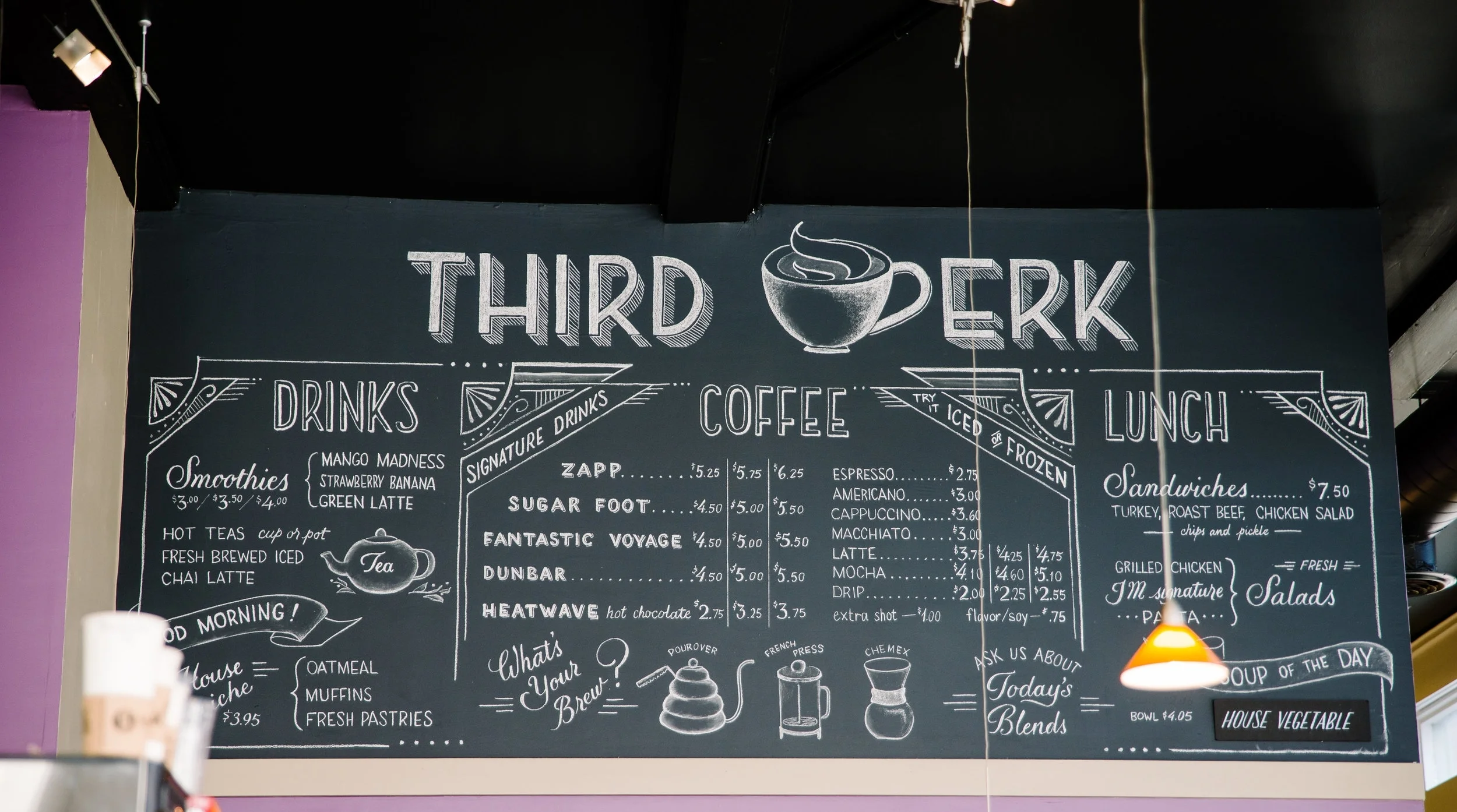 Chalkboard menu for Third Perk Coffeehouse & Wine Bar, Dayton OH May 2015