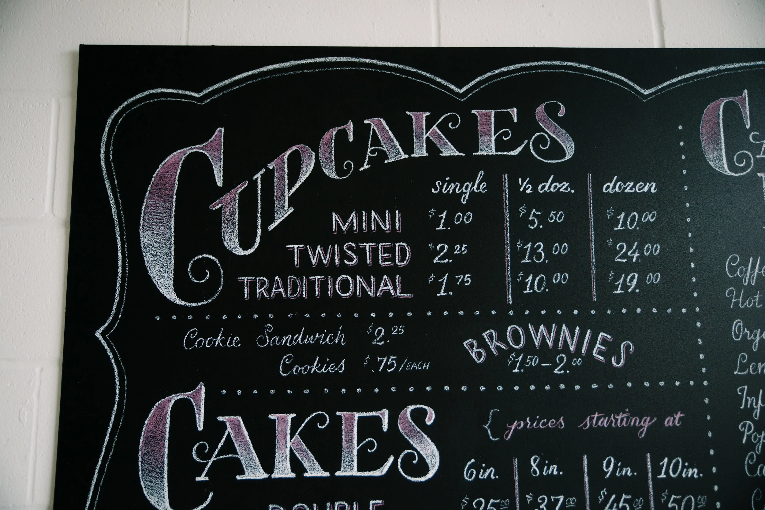 Hand lettered menu board for Twist Cupcakery, Dayton OH June 2015