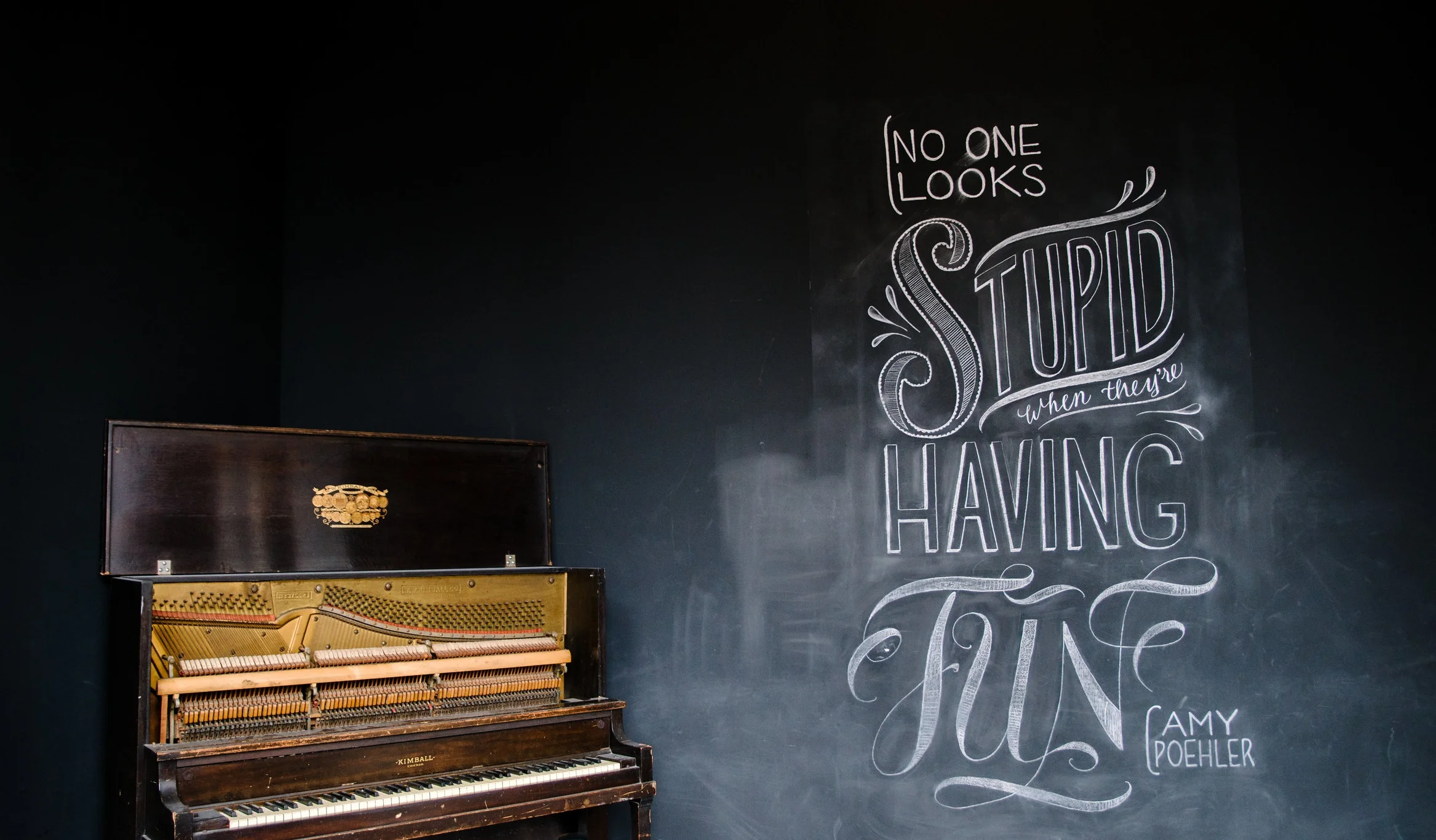 My first large-scale chalkboard lettering project, still looking rather sharp after many years in the lobby at Black Box Improv Theater, Dayton OH September 2013
