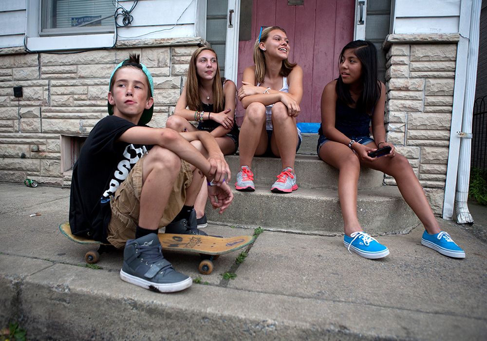 Kids on a front stoop, Mechanicsville, Penn. 2013.