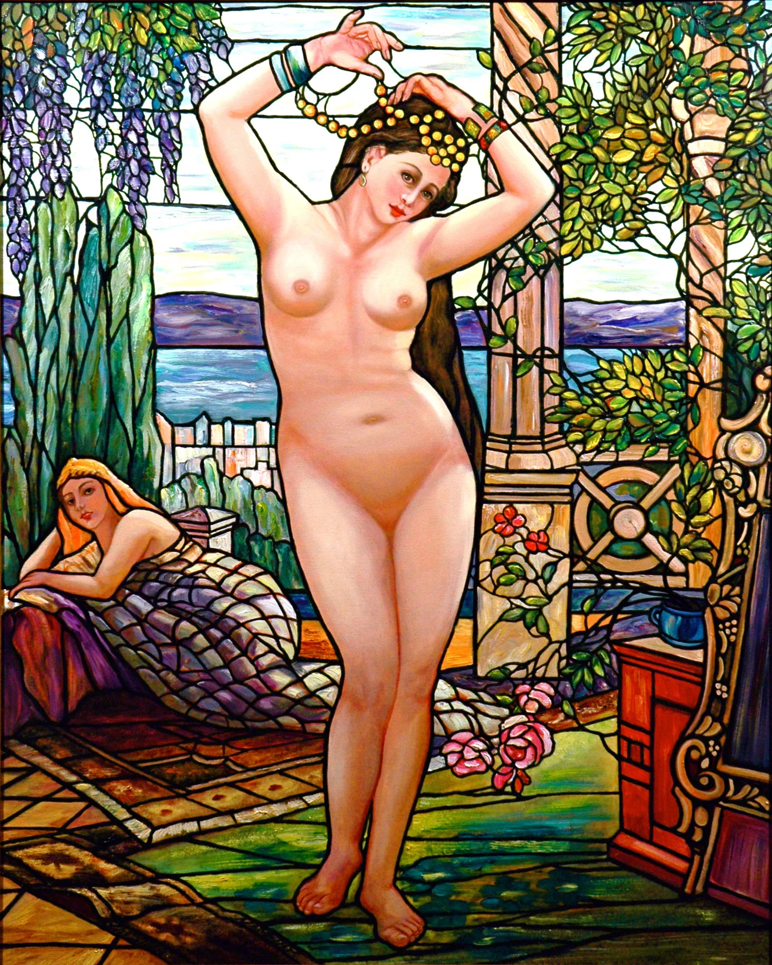 Tiffany Style Nude with Wisterias